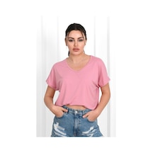 Kadın V Yaka Kısa Kollu T-shirt 1478-23 001
