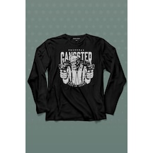 Smoking Gorilla Sigara İçen Katil Maymun Ganster Mafya Uzun Kollu Tişört Baskılı T-shirt 001