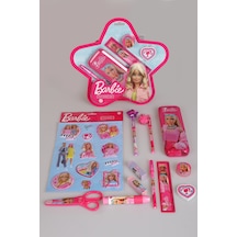 X Dekomus Lisanslı Barbie 12 Parça Kırtasiye Seti Kalem Kutusu,ponponlu Geçmeli Kalem,ponponlu Geçmeli Kalem Ve Basmalı Silgi Seti Altın
