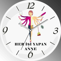 Her İşi Yapan Anne Çap 30cm Sessiz Akar Bombeli Gerçek Cam Duvar Saati Çok Renkli