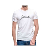Metallica Logo Gölgeli Baskılı Beyaz Erkek Tshirt