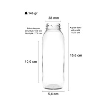 250 Ml Şeffaf Hale Cam Şişe, Yeşil Metal Kapaklı, Meyve Suyu Ve İçecekler İçin, 250 Cc, Yerli Üretim, 15 Adet 12 Izgara
