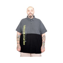 Mode Xl Büyük Beden Erkek Parçalı Polo Yaka T-shirt 25318 Antra Melanj Antrasit Melanj
