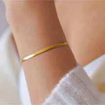 İtalyan Ezme Çelik Zincir Bileklik Gold Renk Çelik Bileklik Unise Renkli