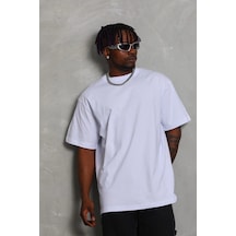 Barlashive Erkek Düz Yazlık Kısa Kol Tişört Bisiklet Yaka Oversize T-shirt - Beyaz Çok Renkli
