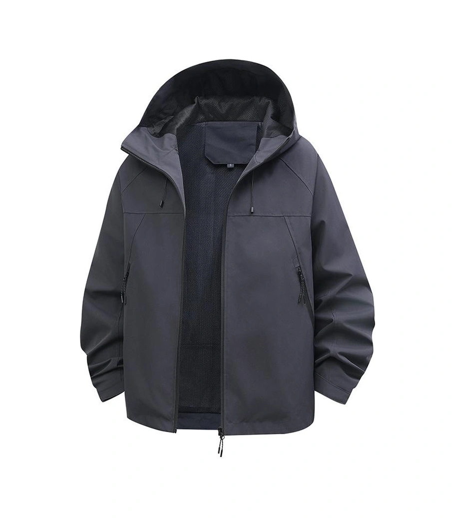 Yeni Moda Rahat Düz Renk Erkek Kapüşonlu Ceket Siyah