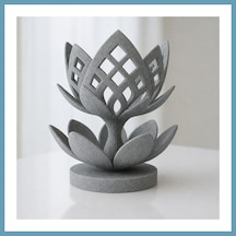 Bezos 3d Baskı Lotus Çiçeği Mumluk - Dekoratif Tealight Mumluk-gri Mbt06