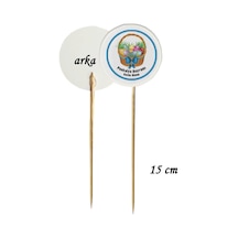 15 Cm Uzun Kürdan - 20 Adet Dekoratif Paskalya Bayramı Kutlu Olsun Baskılı Kürdan-1