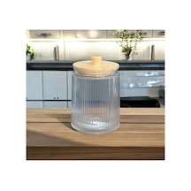 1 Adet Bambu Vakum Kapaklı Cam Çay Şeker Kahve Saklama Kavanozu 1300 Ml Kavanoz Bej Bej