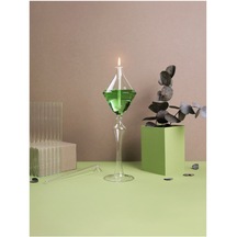 Glassic Elmas Yeşil 20 Cm Tekli Cam Kandil 1 Adet Cam Kandil - 200 Ml Yağ - 1 Adet Fitil