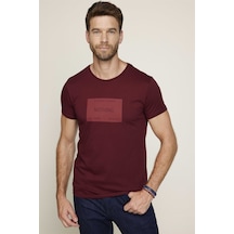 Tudors Erkek Slim Fit Dar Kesim Yumuşak Dokulu Baskılı Bordo Bisiklet Yaka Tişört-27145-Bordo
