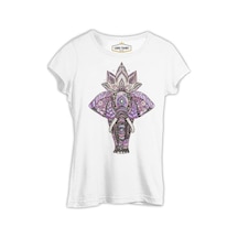 Fil - Mandala Taç Beyaz Bayan Tshirt