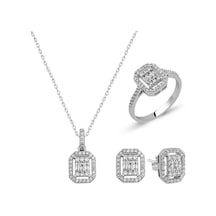 Gümüş Baget Taşlı Bayan Set T4535 Gümüş