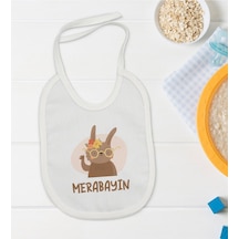 BK Kids Merabayın Tasarımlı Beyaz Bebek Mama Önlüğü-1 Beyaz