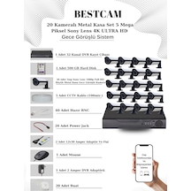 20 Kameralı Metal Kasa Set 5 Mp Sony Lensli 4k Ultra Hd 500 Gb