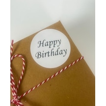 Happy Birthday Siyah el Yazılı 4 cm Yuvarlak Yapışkanlı Etiket 120 Adet