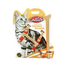 Catlife Gece Parlayan Gezdirme Kedi Göğüs Tasması Seti Turuncu 110 CM