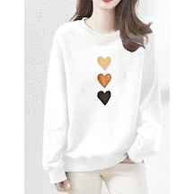 Uyguntarz Unisex Sirali Kalpler Baskılı Tasarım Oversize Sweatshirt beyaz
