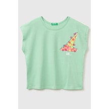 United Colors Of Benetton Kız Çocuk Pul Baskı Detaylı Bisiklet Yaka T-shirt Yeşil 6-14 Yaş-2837
