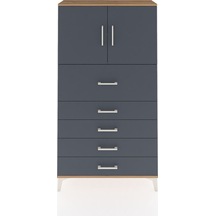 Arges Dolap 2 Raflı 5 Çekmeceli 2 Kapaklı 88x30x163 Çam-antrasit Atlas Çam