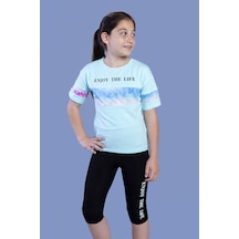 Toontoy Kids Toontoy Kız Çocuk Garnili Baskılı Taytlı Takım Su Yeşili