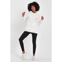 Alexandergardı Fermuarlı Kapüşonlu Oversize Sweatshirt B22-75300 Beyaz