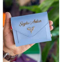 Bk Gift Kişiye Özel İsimli Vegan Deri Mini Bebe Mavisi Kadın Cüzdanı, Sevgiliye Hediye, Anneye Hediye, Arkadaşa Hediye MAvi