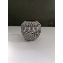 Gri Örgü Desenli Dekoratif Mumluk Modern Ve Şık Tasarım Gri