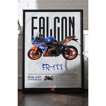 Falcon Fr 177 Siyah Ahşap Çerçeveli Poster, Dekoratif Motosiklet Duvar Tablosu