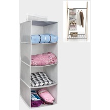 Flosoft 4 Gözlü Gardrop Düzenleyici, Katlanabilir Portatif Asılabilir Gardrop Dolap İçi Düzenleyici