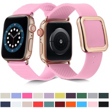 Gül Altın Kare Tokalı Silikon Saat Kordonu iOS Uyumlu Watch Ultra 49mm-watch Ultra 2 49mm / Seri 9-8-7 45mm / Se 3-se 2-6-se-5-4 44mm / 3-2-1 42mm