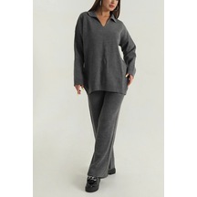 Esma Style Kadın Polo Yaka İkili Triko Takım Antrasit