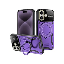 Newface Apple İphone 16 Kılıf Joy Lens Standlı Kapak - Mor