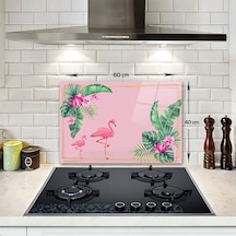 Decorita Tropik Yapraklar&Flamingo|Cam Ocak Arkası | 40cm x 60cm
