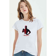 Deadpool Sulu Boya Çizim Baskılı Beyaz Kadın Tshirt