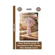 Özel Üretim Şarjlı El Vantilatörü F60 Pembe Ofis Mutfak Serin