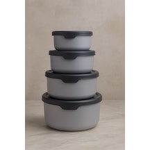 4 Lü Yuvarlak Saklama Kabı Seti 0,45ml -0,8ml-1.5l-2.5l Mikrodalga Ve Dondurucu Uyumlu Gri