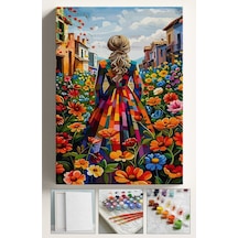 Sayılarla Boyama Çerçeveli Hobi Seti Numaralı Tuval Fırça Boya Kasnaklı 40x50 Cm Çiçek Tarlası 2