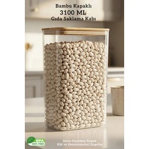 Bambu Kapak 3.1 Litre Hava Almaz Vakumlu Gıda Bakliyat Saklama Kabı - 3100 Ml Şeffaf