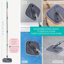 & Clean Paspas Ve Kova Sistemi, Kare Döndürmeli Paspas, Çift Bölmeli Paspas Kovası Ve 2 Kalın Makinede Yıkanabilir Paspas Pedleri Spin Mop İçerir Açık Gri