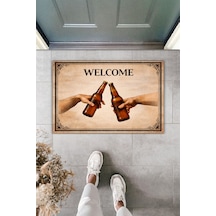Rugmood Modern Dijital Baskı - Hoş Geldiniz Bira Paspas - Kapı Önü Paspası Çok Renkli