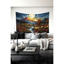 Pastel Dağ Manzarası Desenli Duvar Halısı Duvar Örtüsü Tapestry Süet Dokulu Kumaş