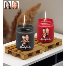 Bk Gift Kişiye Özel Dtf Karikatürlü 2 Li Siyah Ve Kırmızı Renkli Cam Kavanozda Kokulu Mum-2, Arkadaşa Hediye, Sevgiliye Hediye