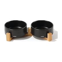 M-pets Opera Bamboo Standlı Seramik Mama Kabı 2x350ml Siyah
