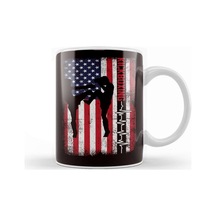 Us American Flag Heartbeat Kickboxing Fighter Kickboxer Mma Kupa Bardak Porselen Karışık