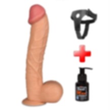 Lilitu Shop 33 cm Belden Bağlamalı Realistik Penis + Kemer + Kayganlaştırıcı