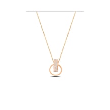 Çekirdekjewelry 925 Ayar Gümüş Altın Renk Kaplama Çift Halka Zirkon Taşlı Kadın Kolye Pembe