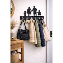 Aile Figürlü Dekoratif Duvar Askılığı 6 Kancalı Mdf Anahtarlık Ve Askı 38 X 30 Cm Siyah Siyah