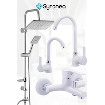 Beyaz Rusya 4 Parça Robot Yağmurlama Tepe Duş Seti Banyo Bataryası Mutfak Ve Lavabo Musluk Batarya Beyaz