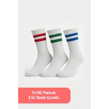 3'lü Pamuk Erkek Tenis Çorap Seti - Çizgili Desenli Tenis Çorap Çok Renkli